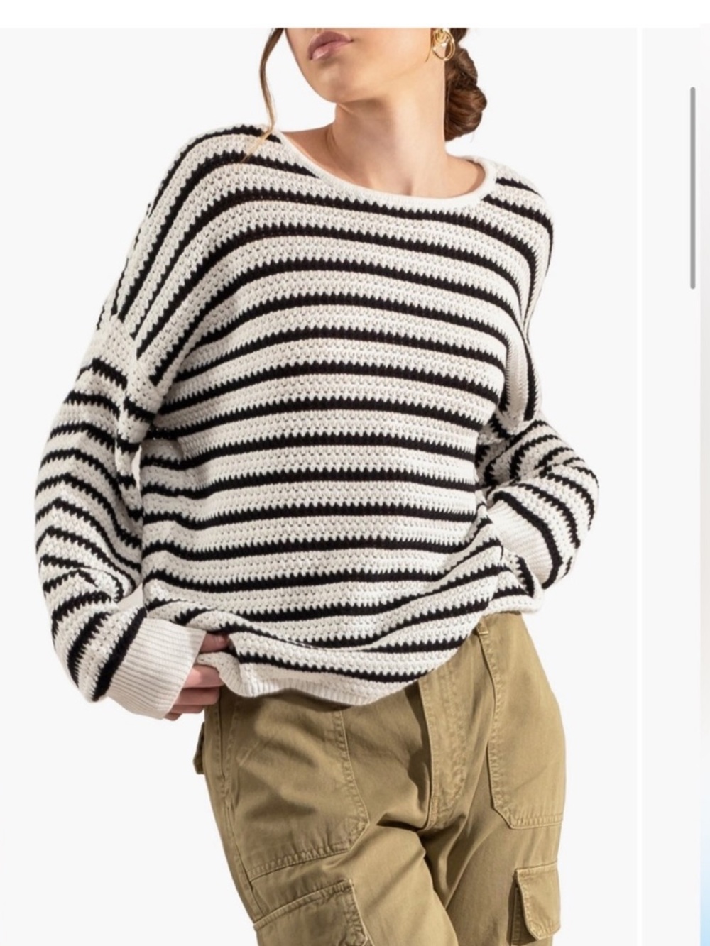 BLU PEPPER Striped Black and White Boatneck Sweater - Women
